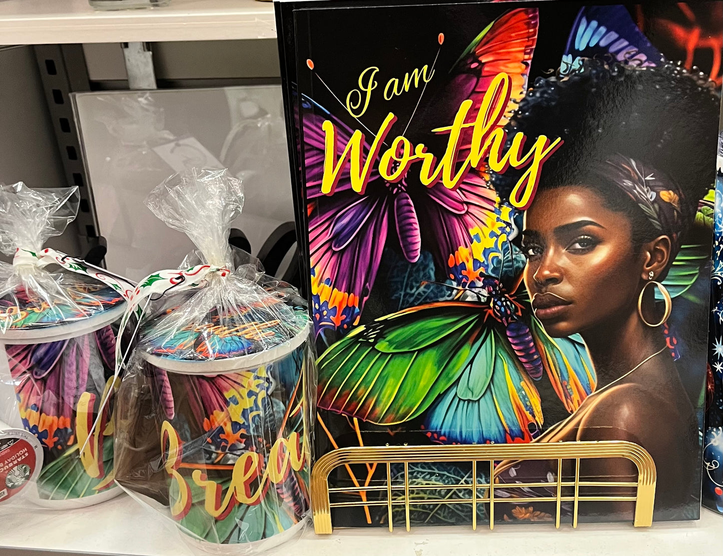 I Am Worthy Journal for Black Woman with Breathe Coffee Mug Bundle