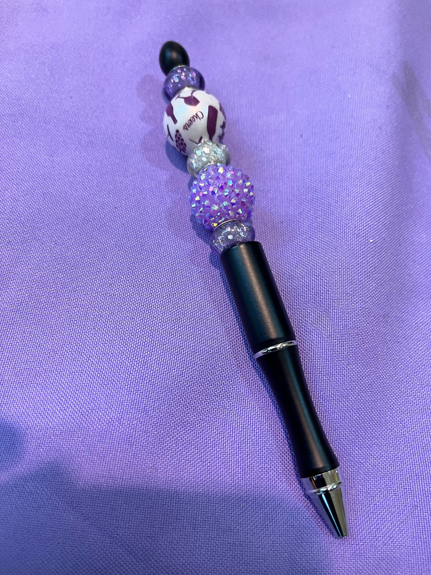 BEADED INK PEN BLACK BARREL - WINE REFERENCE
