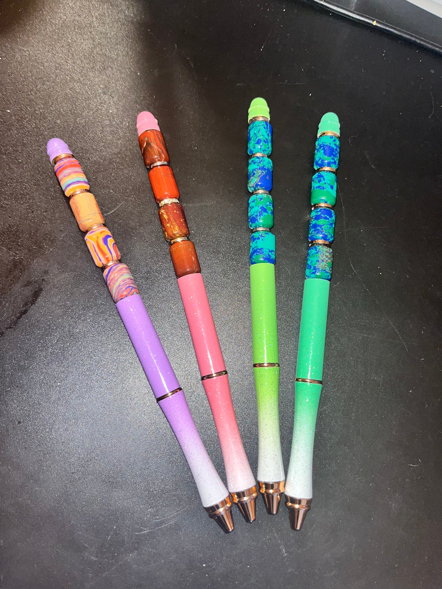 BEADED SKINNY PEN - MULTICOLOR BARRELS - GEMSTONE BEADS