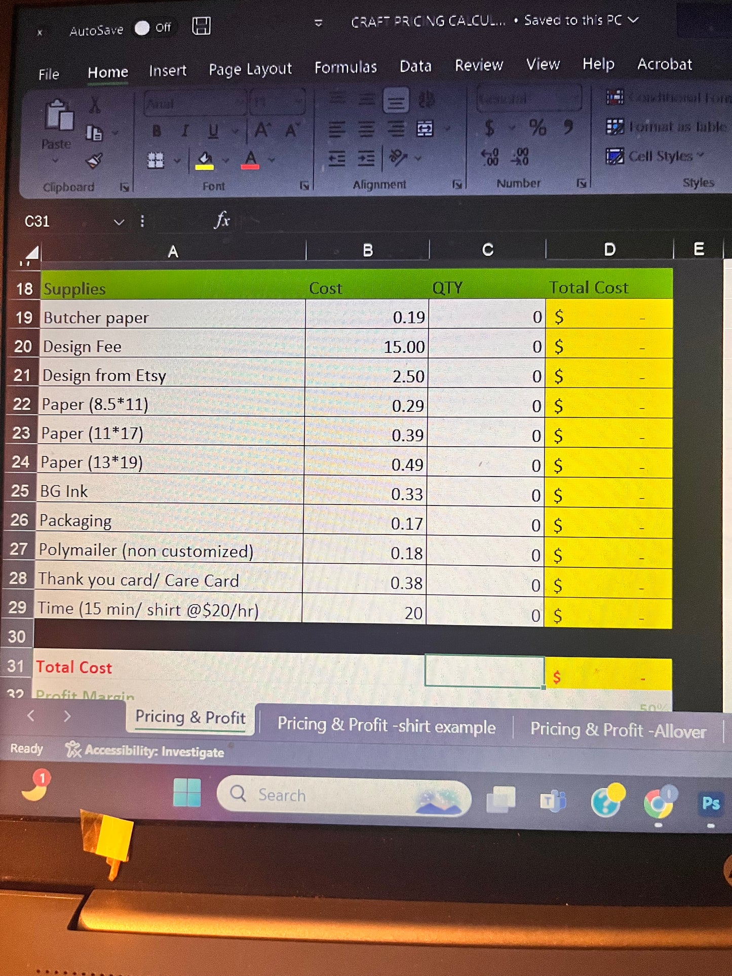 Craft Pricing Calculator