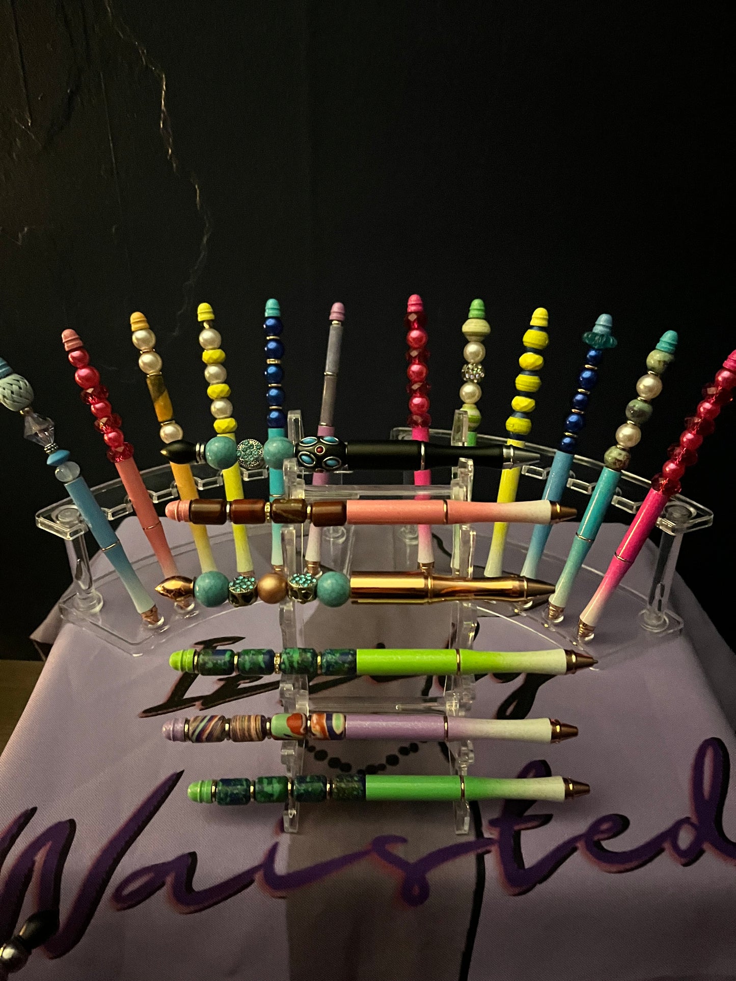 BEADED SKINNY PEN - MULTICOLOR BARRELS - GEMSTONE BEADS