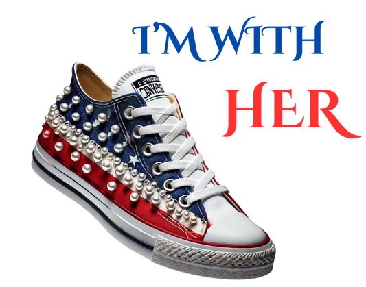 KAMALA HARRIS - I'M WITH HER  CHUCKS AND PEARLS TSHIRT