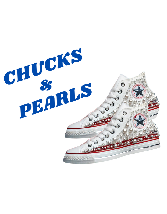 KAMALA HARRIS - CHUCKS AND PEARLS WHITE TSHIRT